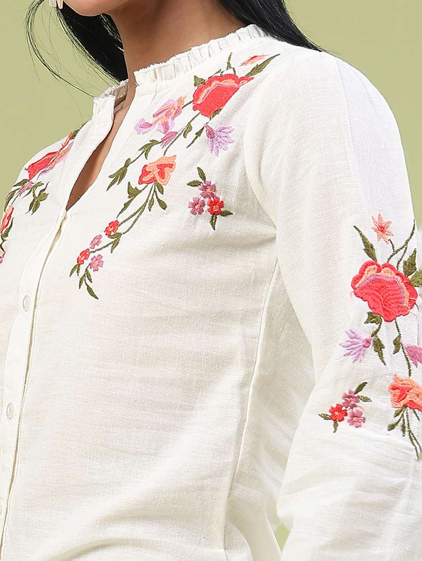 women embroidered bishop sleeve top - 22280653 -  Standard Image - 5