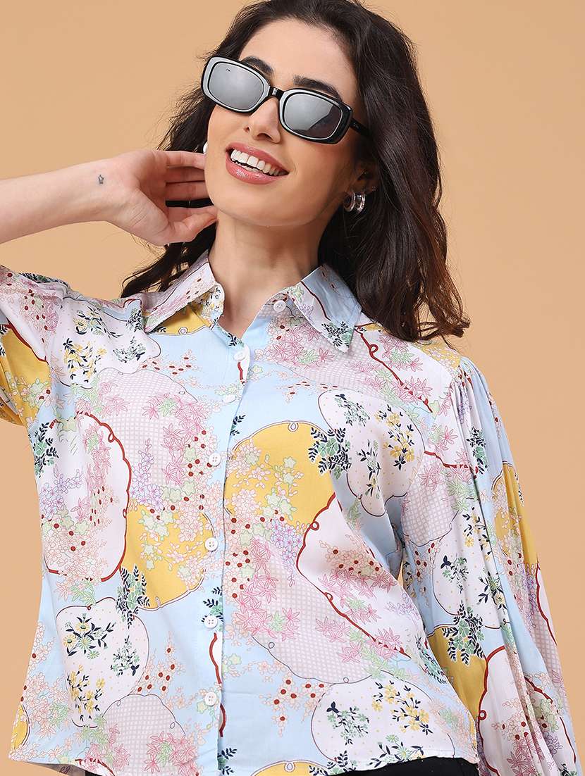 women printed three quarter sleeves regular shirt
