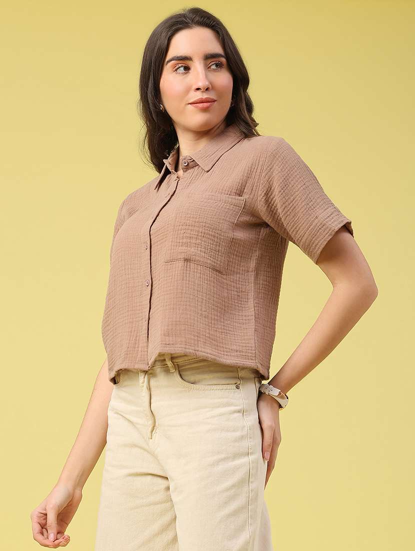 Women Solid Short Sleeves Regular Shirt - 22280685 -  Standard Image - 3