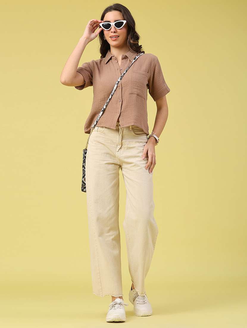 Women Solid Short Sleeves Regular Shirt - 22280685 -  Standard Image - 5