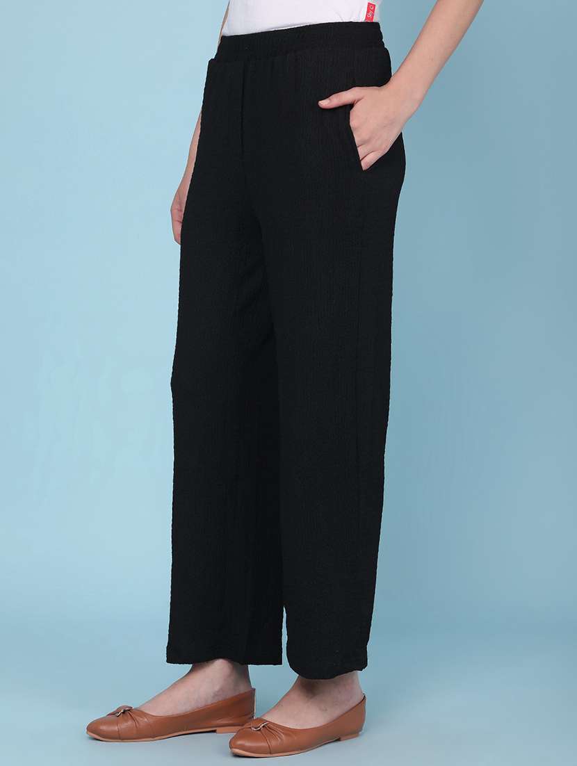 Women Solid Mid Rise Regular Fit Straight Trouser - 22280689 -  Standard Image - 3