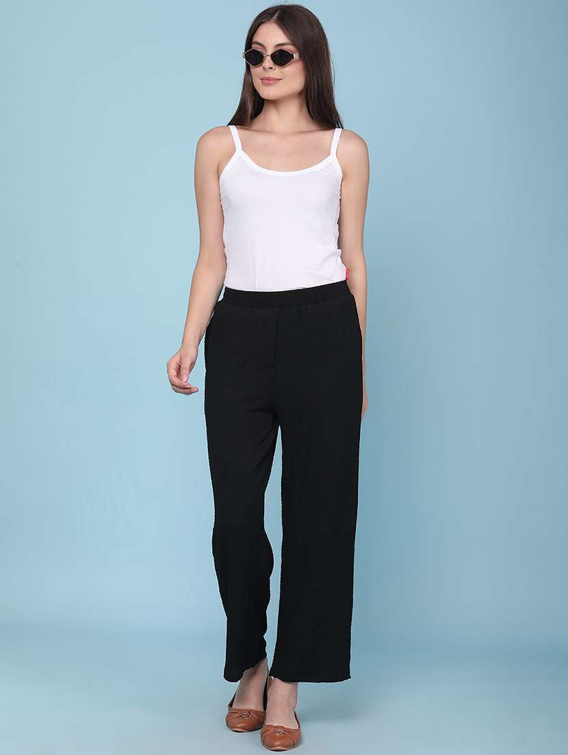 Women Solid Mid Rise Regular Fit Straight Trouser - 22280689 -  Standard Image - 5