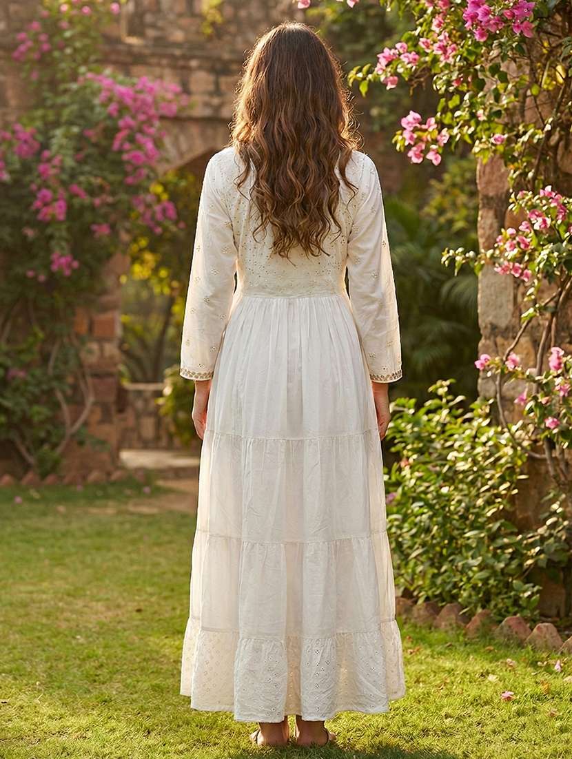 women self designed puff sleeve fit & flare dress - 22280744 -  Standard Image - 3