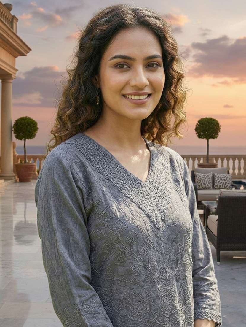 women embroidered three quarter sleeve short kurti - 22280746 -  Standard Image - 3