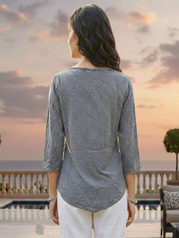 women embroidered three quarter sleeve short kurti - 22280746 -  Standard Image - 3