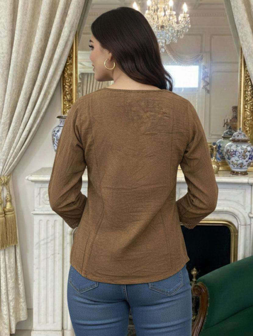 women embroidered three quarter sleeve short kurti - 22280748 -  Standard Image - 3