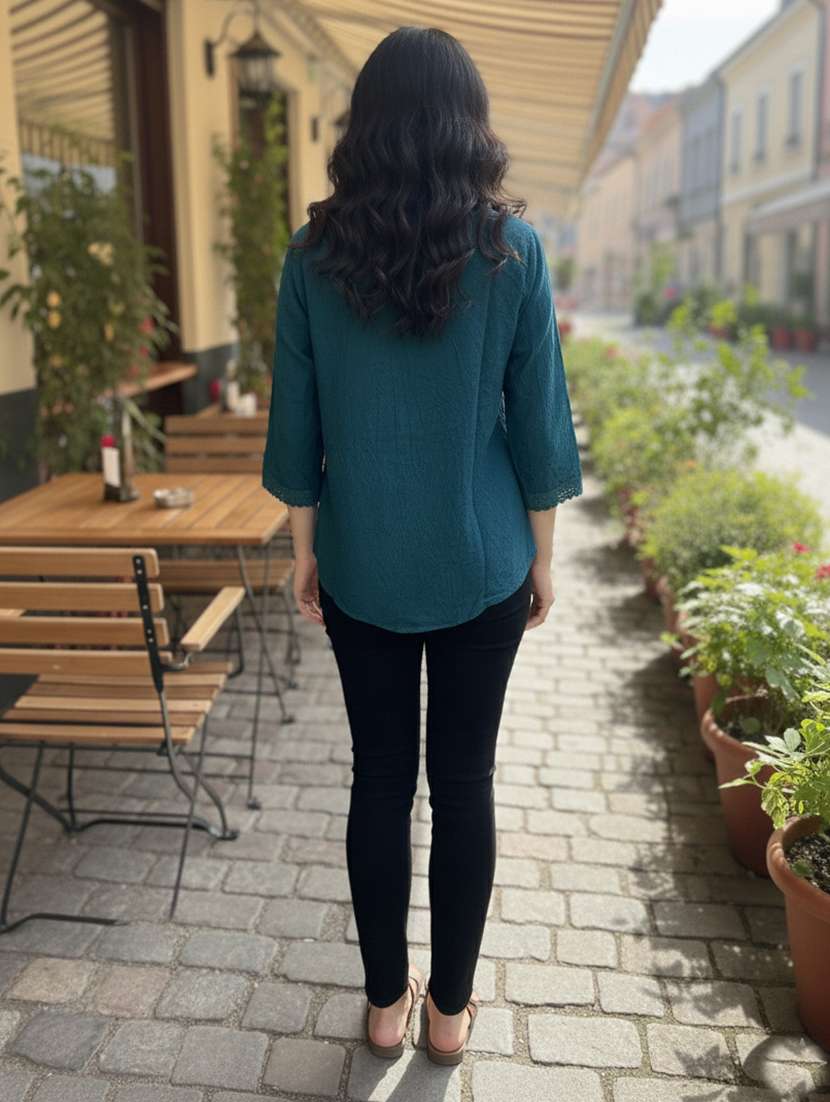 women embroidered three quarter sleeve short kurti - 22280755 -  Standard Image - 3