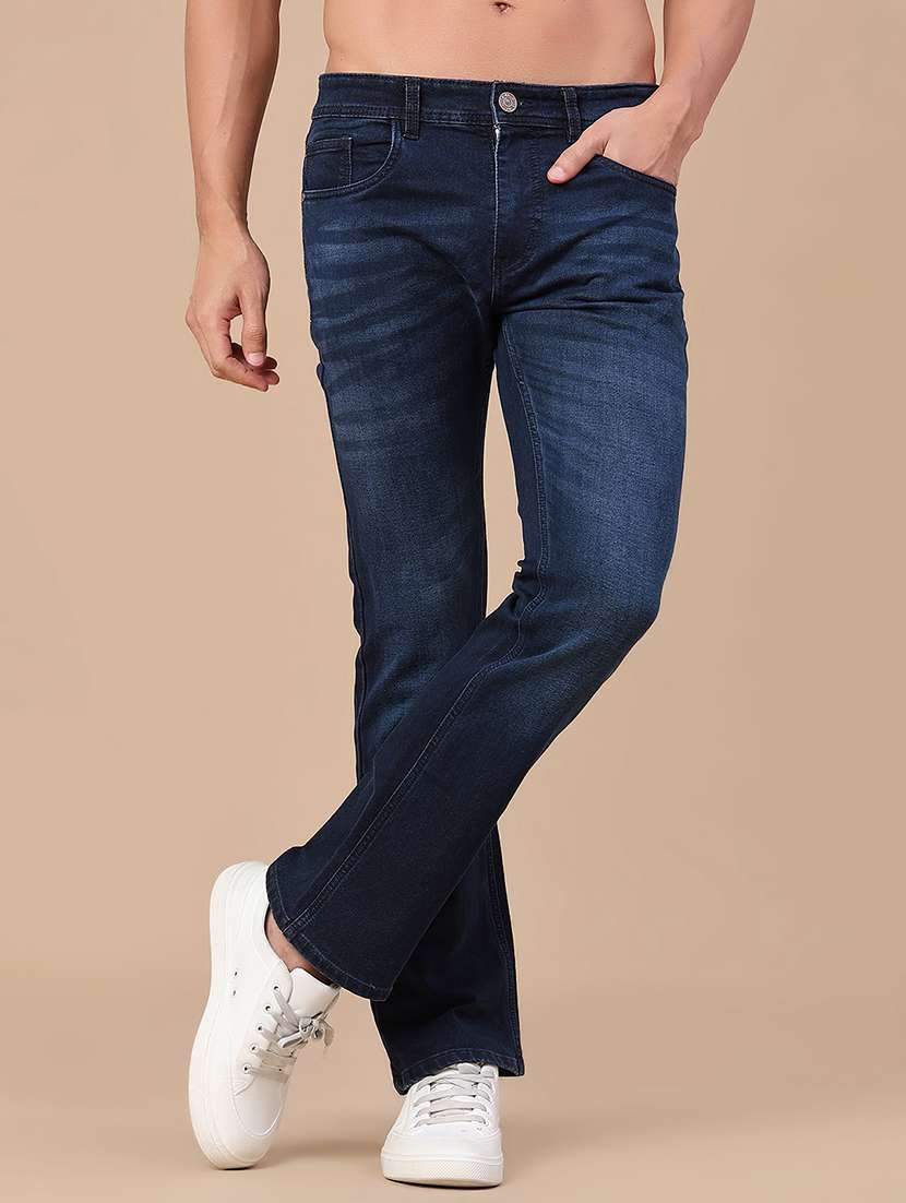 men washed mid rise bootcut jeans
