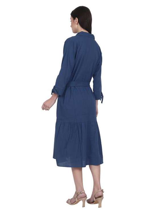 women solid three quarter sleeve tiered dress - 22280766 -  Standard Image - 3