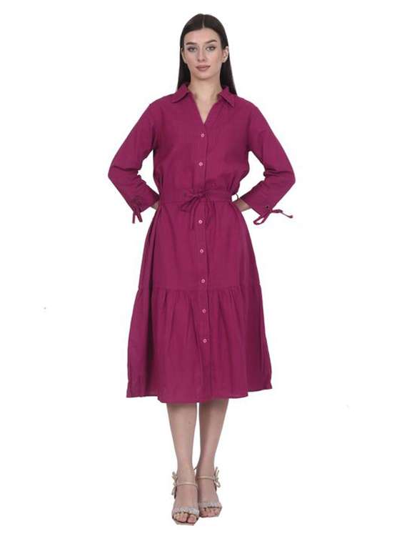 women solid long sleeve tiered dress