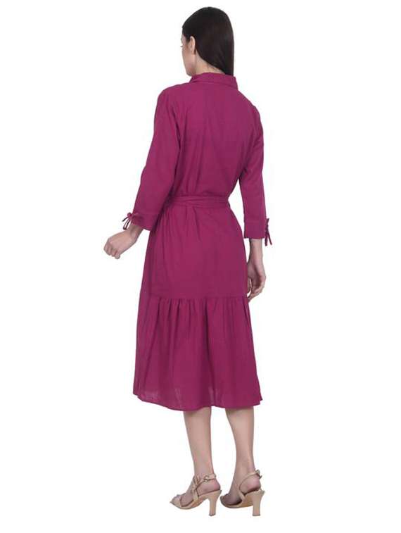 women solid long sleeve tiered dress - 22280768 -  Standard Image - 3