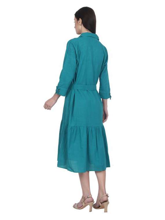 women solid three quarter sleeve tiered dress - 22280769 -  Standard Image - 3