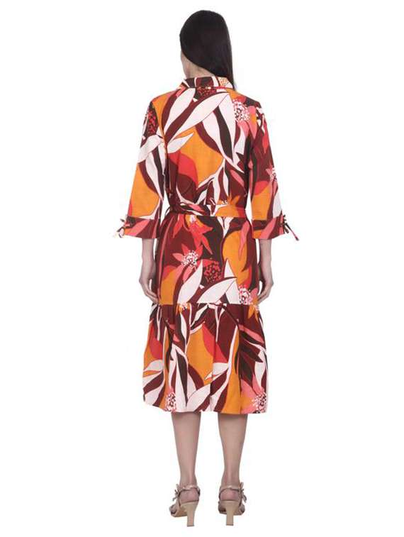 women printed three quarter sleeve tiered dress - 22280770 -  Standard Image - 3