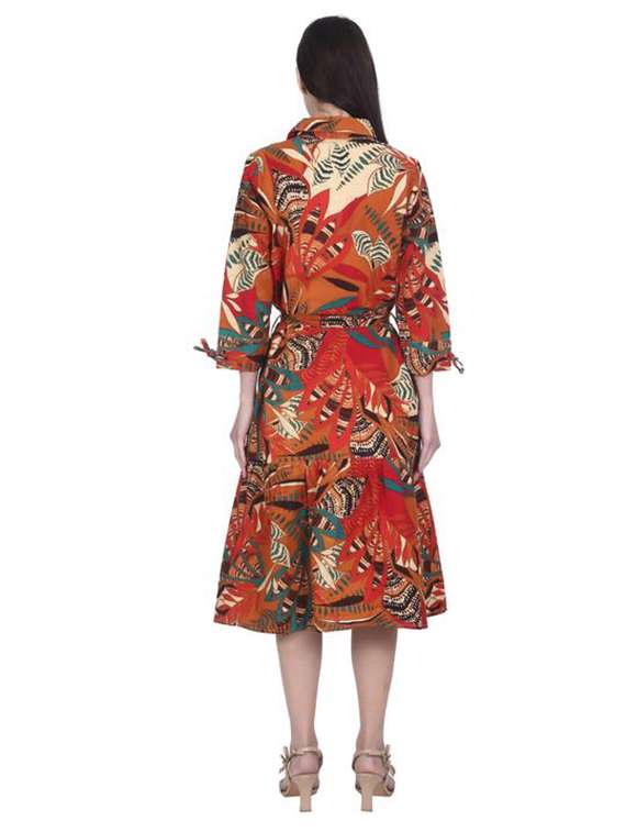 women printed three quarter sleeve tiered dress - 22280771 -  Standard Image - 3