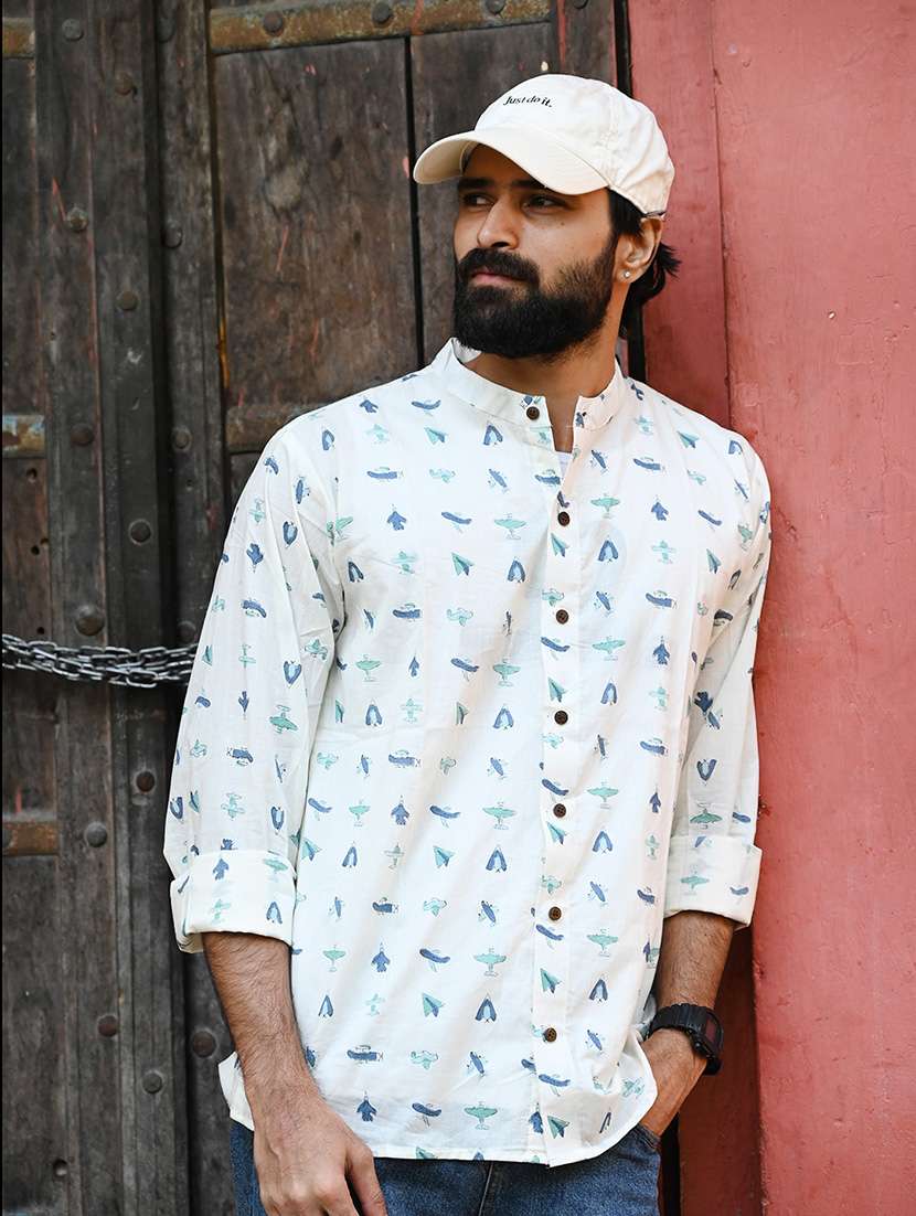 men printed long sleeve casual shirt