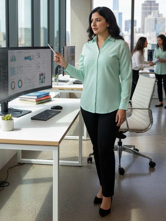 women striped collared long sleeve shirt - 22280803 -  Standard Image - 3