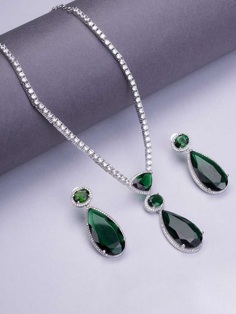 women sapphire necklace and earring set