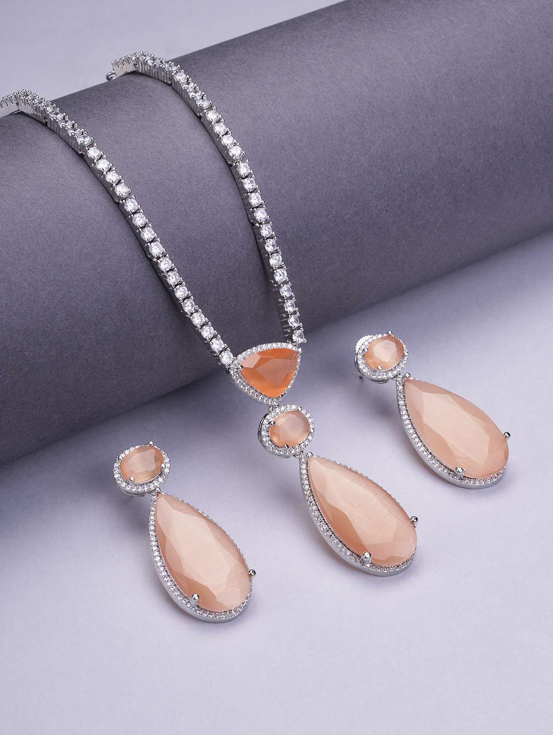 women sapphire necklace and earring set