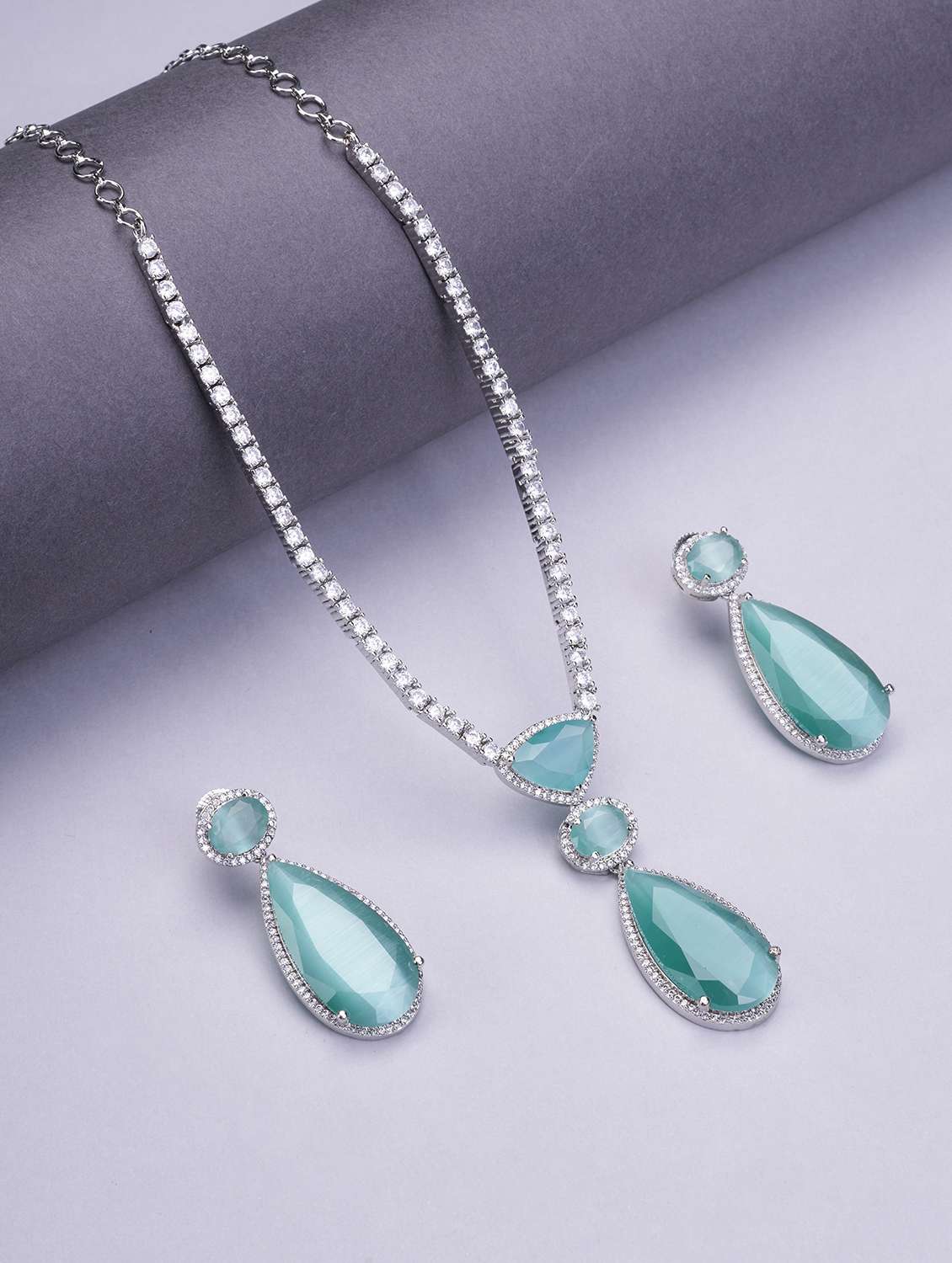 women sapphire necklace and earring set