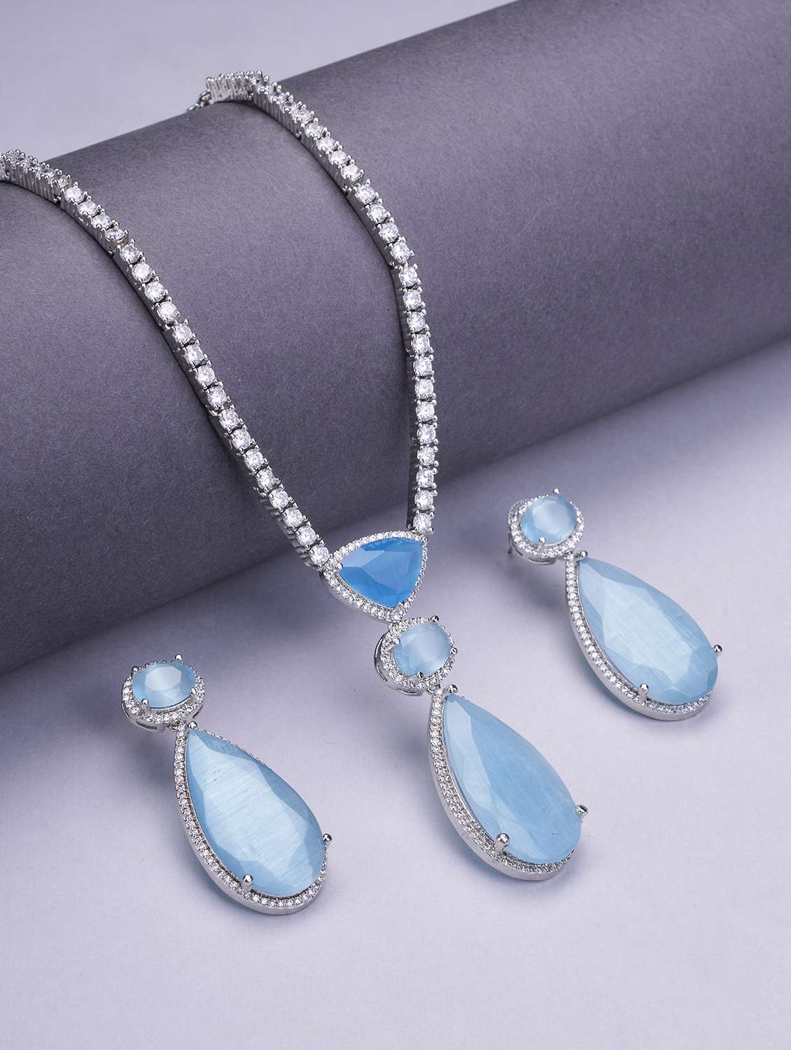 women sapphire necklace and earring set