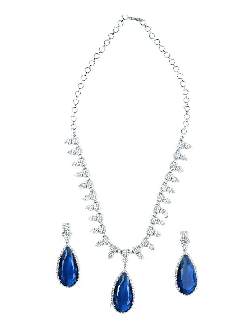 women stone studded necklace set with earring - 22280826 -  Standard Image - 3