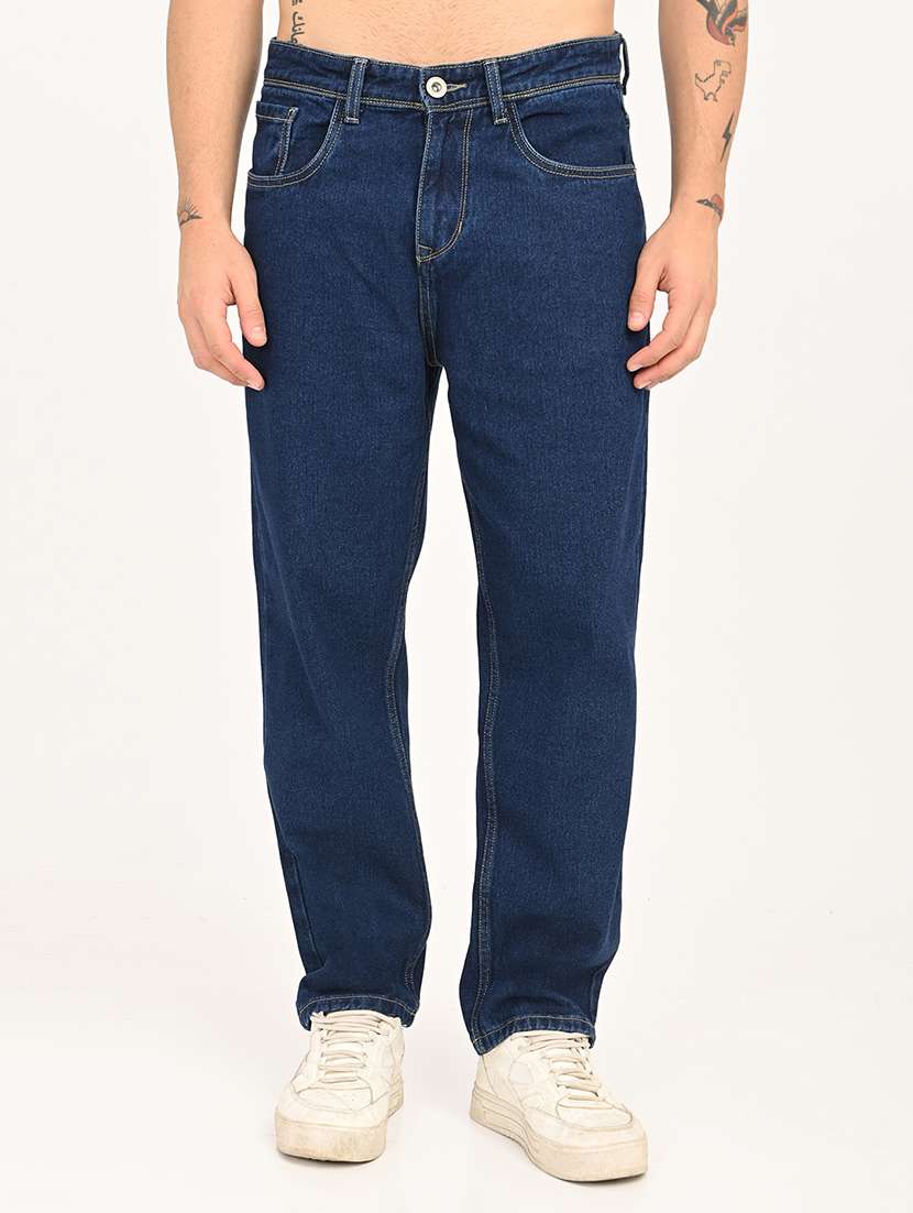 men plain mid rise relaxed fit jeans