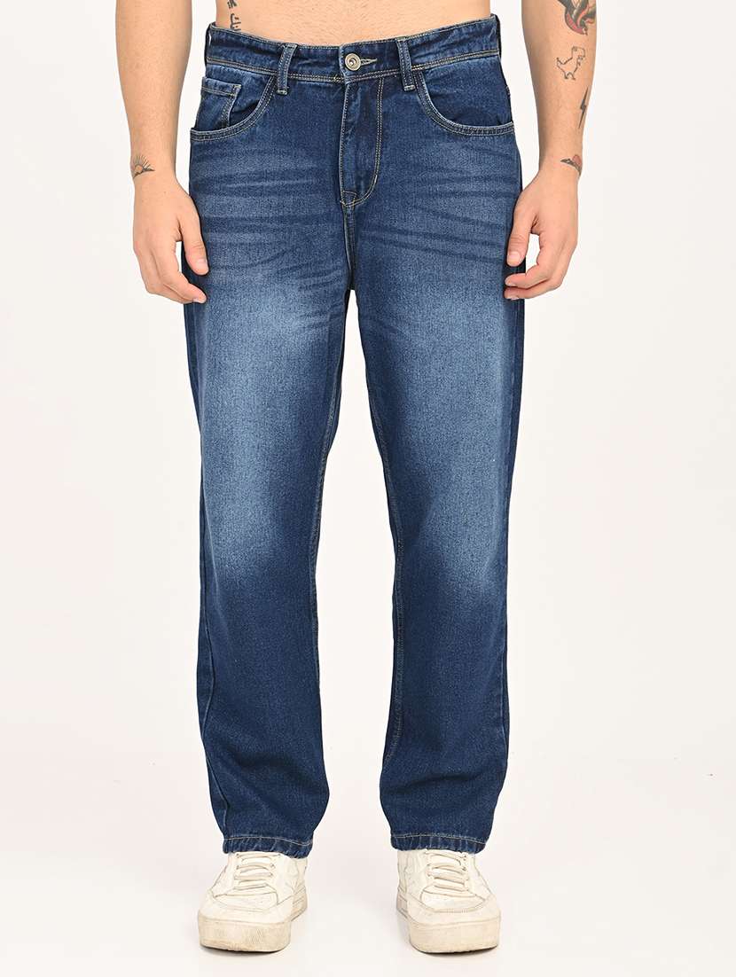 men washed mid rise relaxed fit jeans