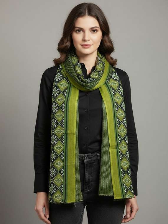 women green printed dupatta