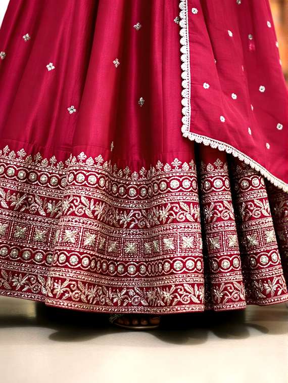 women solid with work semi stitched flared lehenga - 22280997 -  Standard Image - 5