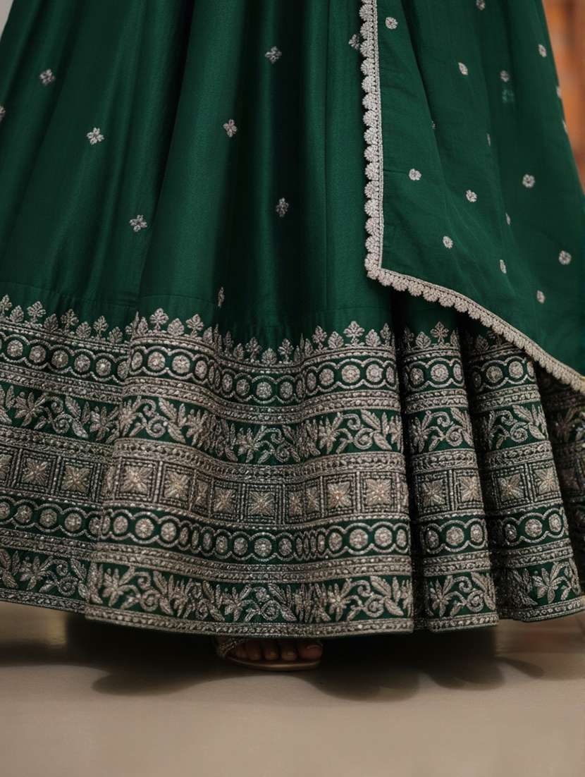 women solid with work semi stitched flared lehenga - 22280998 -  Standard Image - 3
