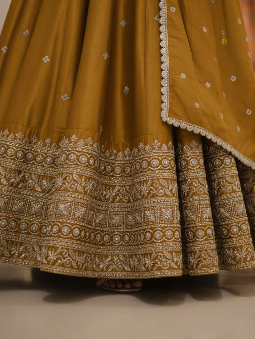 women solid with work semi stitched flared lehenga - 22281000 -  Standard Image - 5