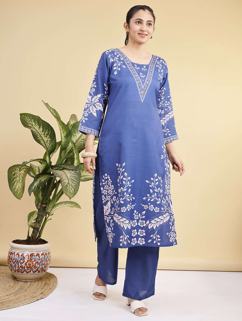 women printed three quarter sleeve kurta pant set - 22281015 -  Standard Image - 3