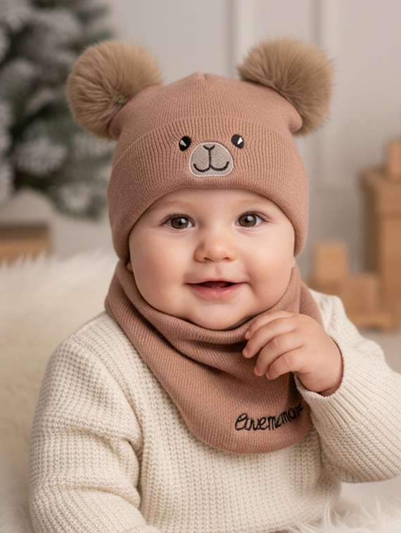 kids woolen cap with neck scarf  set