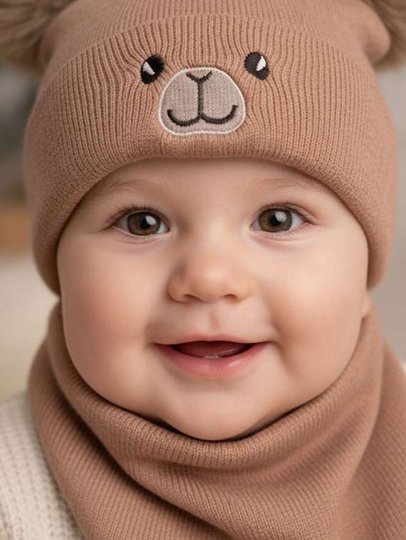 kids woolen cap with neck scarf  set - 22281130 -  Standard Image - 3