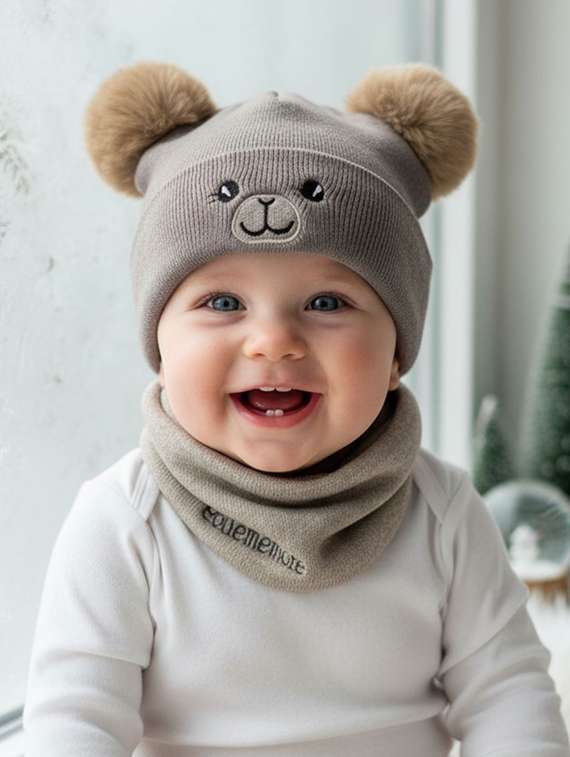 kids woolen cap with neck scarf set
