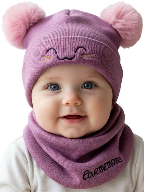 kids woolen cap with neck scarf set - 22281138 -  Standard Image - 3