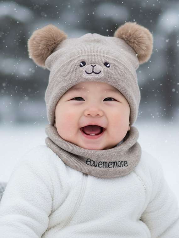 kids woolen cap with neck scarf set