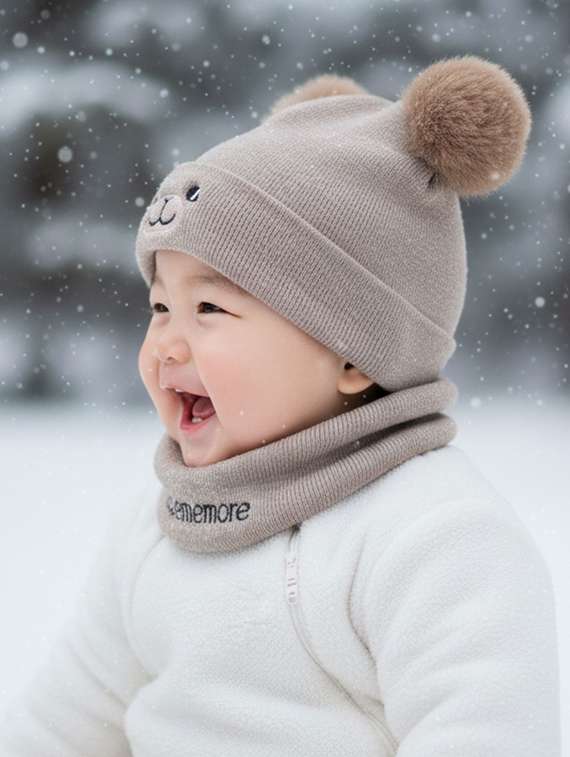 kids woolen cap with neck scarf set - 22281139 -  Standard Image - 3