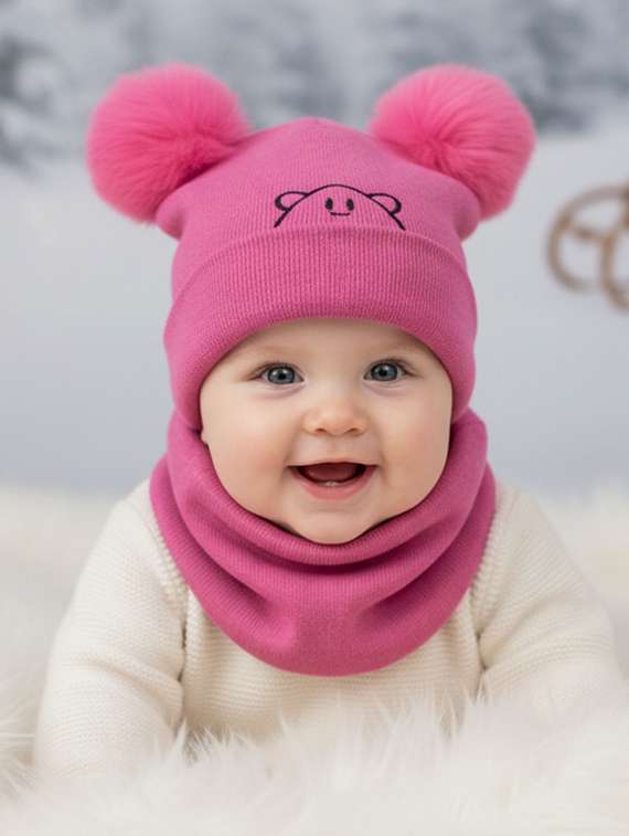 kids woolen cap with neck scarf set