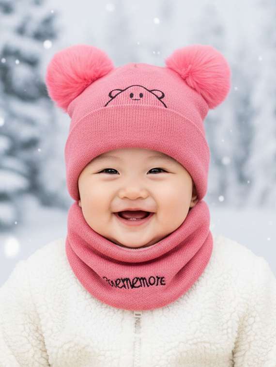 kids woolen cap with neck scarf set