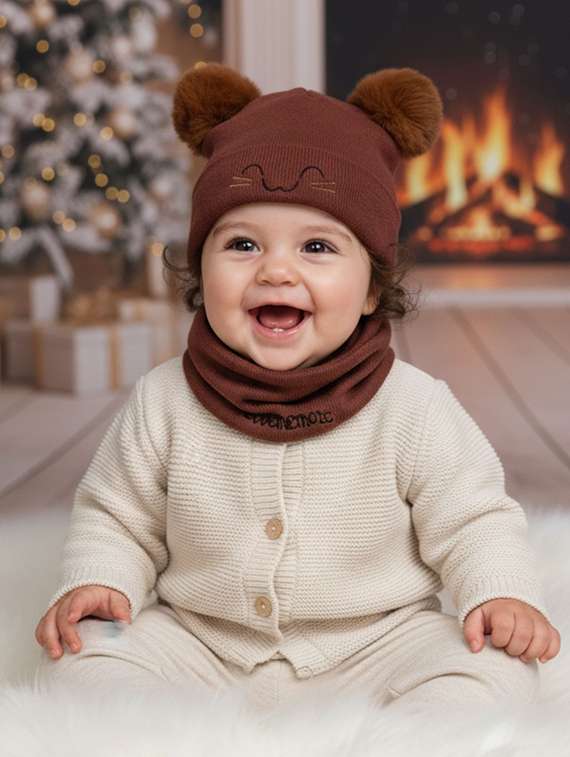 kids woolen cap with neck scarf set