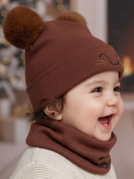 kids woolen cap with neck scarf set - 22281142 -  Standard Image - 3