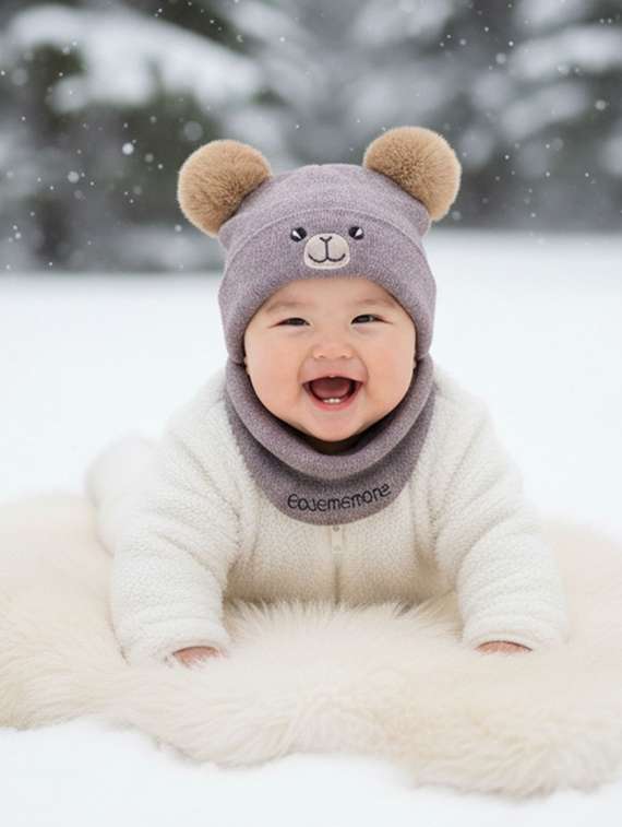 kids woolen cap with neck scarf set