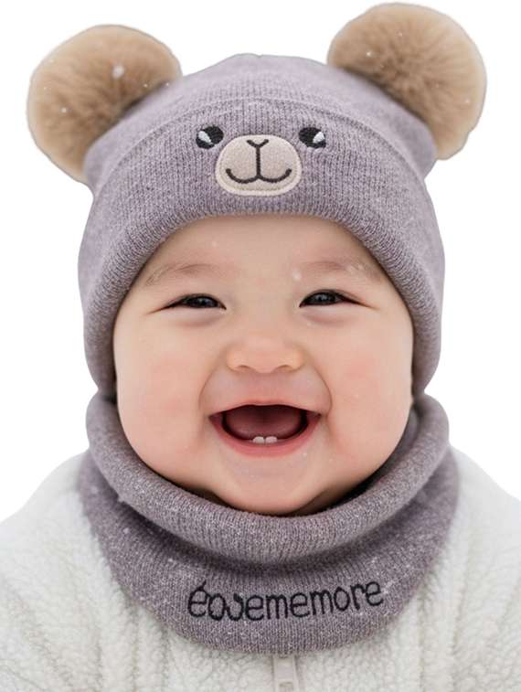 kids woolen cap with neck scarf set - 22281143 -  Standard Image - 3
