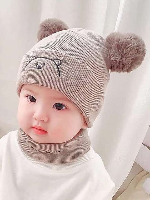 boys brown self designed woolen cap