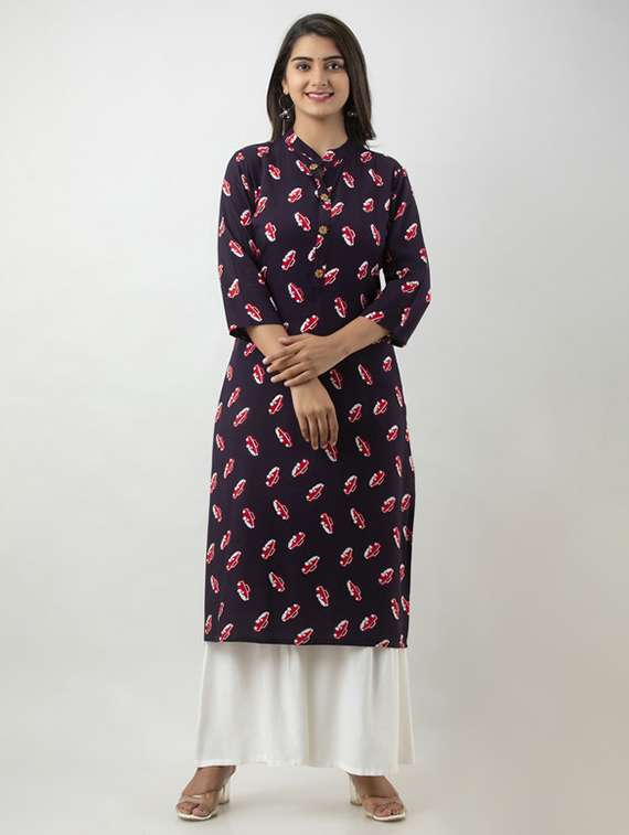 women printed three quarter sleeve kurta sharara set
