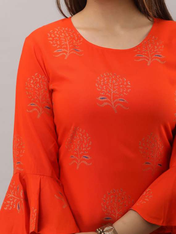 women printed bell sleeve kurta sharara set - 22281161 -  Standard Image - 5