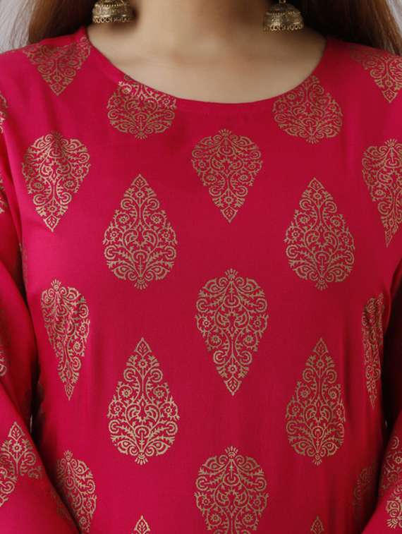 women foil printed bell sleeve kurta sharara set - 22281162 -  Standard Image - 5