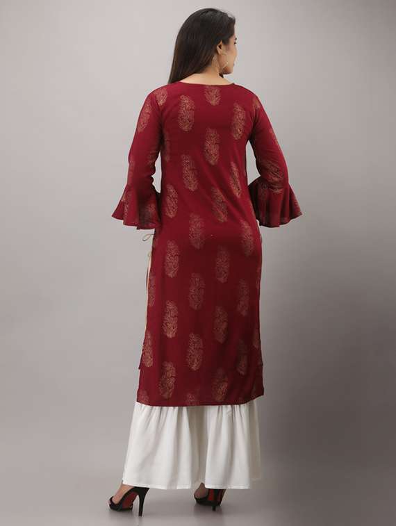 women foil printed bell sleeve kurta sharara set - 22281165 -  Standard Image - 3