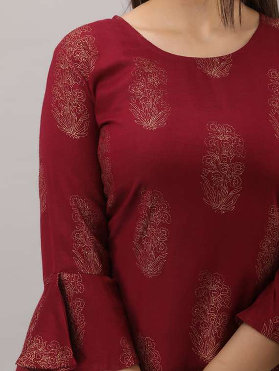 women foil printed bell sleeve kurta sharara set - 22281165 -  Standard Image - 5